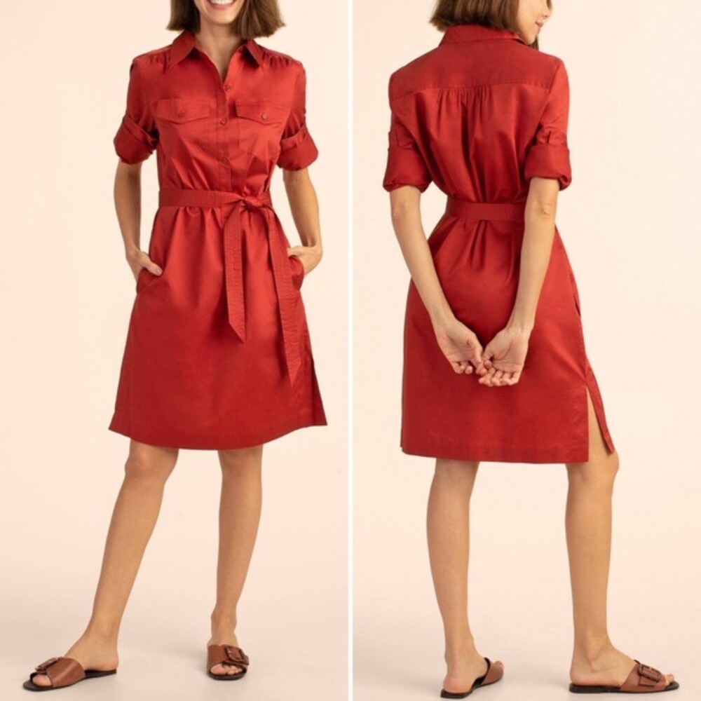 NWT Trina Turk Cotton Long Sleeve Shirt Dress Lobster Red Women's Size Small NEW